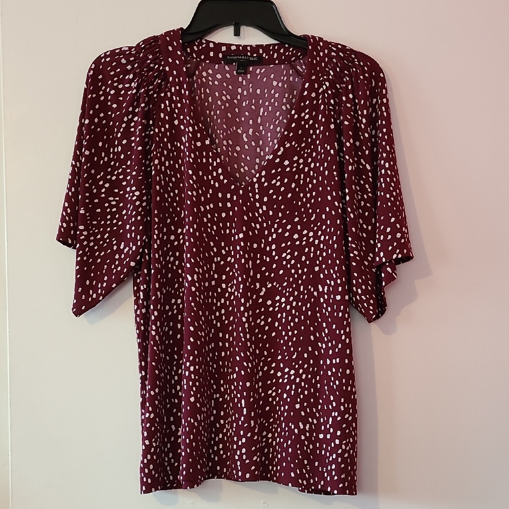 Banana Republic Burgundy Dot Print V-Neck Blouse